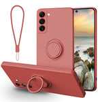 Galful Coque pour Samsung Galaxy S23 Plus,Housse de Protection en Silicone Protege avec Anneau Rotatif à 360 degrés Magnétique Anti Rayures Anti-Choc Téléphone Étui Portable Lanyard Case Rouge Clair