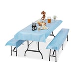 Relaxdays Ensemble pour Tente Coussins, Jeu de 3 pièces, Nappe Table 250x100cm, 2 Housses pour bancs, Lavable,Bleu Blanc