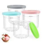 Nepfaivy Ice Cream Tubs for Ninja CREAMi - 4 Pack Creami Tubs Compatible with Ninja CREAMi Ice Cream Maker NC300UK NC300UKCP NC299AMZ, BPA-Free & Dishwasher Safe Ice Cream Containers with Color Lids