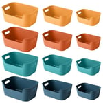 OWill Panier de rangement en plastique,Lot de 12 paniers de rangement empilables avec poignées pour étagère de cuisine, salle de bain, chambre d'enfant, placard et bureau (4 couleurs 3 tailles)