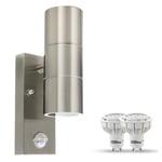 HiBay Lampe Murale Exterieur Detecteur de Mouvement GU10 7W,Applique Murale Exterieur LED Moderne Up et Down Inox Brossé 550lm Blanc Froid IP44 Étanche Avec 2 Ampoules