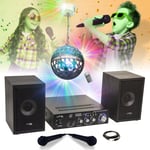 Pack KARAOKE-STAR2MKII Enfant - Bluetooth USB SD 100W 2 Enceintes 2 Micros 1 Ampli - Boule Disco LED RGB Cadeau Soirée Fête Musique