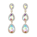 Clearine Boucles d'oreilles Femme Argent Pendantes Magnifiques en Cristal Petites à Grandes Triple Goutte d'eau Irisé Clair