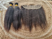 12A BRAZILIAN VIRGIN HUMAN HAIR KINKY STRAIGHT 2BUNDLE 14+14&14INCH 13X4 FRONTAL