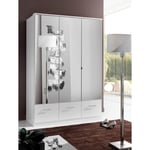 Armoire penderie DINGLE 3 portes miroirs 3 tiroirs largeur 135 blanche