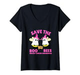 Womens Save The Boobees Boo Bees Breast Cancer Halloween Women V-Neck T-Shirt