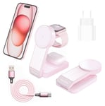 Mag-Safe Station de Charge sans Fil, Pliable 3 en 1, Support de Charge sans Fil, Compatible avec Les téléphones Pro Max 14/13/12/11, pour Apple Watch 8/7/SE/6/5/4/3/2 AirPods (Rose)