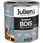 Julien Peinture Bois Microporeux Extérieur Satin - Portes, fenêtres, portails, mobilier de jardin - Gris Argent 2,5 L