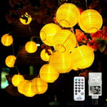 Bigzom Lanterne LED guirlande lumineuse extérieur avec minuterie, 5m 20 LED guirlande lumineuse lampion blanc chaud 8 modes avec télécommande et prise, pour Noël terrasse balcon décoration de jardin