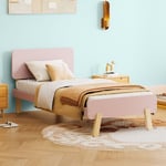 Lit enfant 90 x 190 - lit simple en bois massif avec sommier à lattes, forme mignonne et unique de la tête et du pied de lit, rose