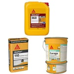 SIKA - Kit sol garage 20m² : 1x Primaire prêt à l'emploi - 5L + 8 sacs de ragréage autonivelant pour sol intérieur - 25kg + 1x Peinture de protection de sol - Proche RAL7032-6kg