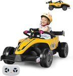 Kart à Pédale F1 Enfant avec Télécommande Véhicule électrique avec Roues Anti chocs LED Musique USB MP3 Jaune