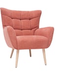 Fauteuil scandinave en tissu effet velours texturé terracotta et bois clair avery