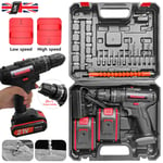 21V Cordless Hammer Drill Set Electric Impact Driver Screwdriver + 2 Battery