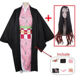 Demon Slayer Kamado Nezuko Cosplay Kostym Kimono Klänning Outfits Halloween Fest Kvinnor Anime Kostym Set outfits with wig