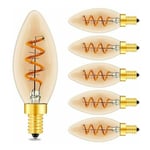 Ampoule Vintage E14 Led De Bougie C35, 3W Spirale Filament Ampoule Led Dimmable E14, Verre Ambre, Haute CRI95, Ampoule Led Blanc Chaud 2200K,