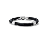 UNO de 50 Bracelet en cuir multicouche avec 2 circonférences plaqué argent sterling, X-Large, Argent, Pas de gemme