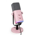 FIFINE USB/XLR Streaming Micro Dynamique pour PC, RGB Cardioïde Microphone pour Gaming, Podcasting, Broadcasting, Enregistrement Vocal, pour PS4/5 Mac PC Mixer Cartes Son - Rose