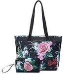 HYZUO Tote Bag for Women Water-resistant Laptop Shoulder Bag Ladies Large Capacity Flower Pattern Shopping Business Casual Travel Bag Fits for 13-14 Inch MacBook Pro/Air, with Small Pouch