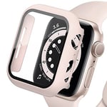 Protection d'Écran Compatible Pour Apple Watch Case 45mm 44mm 42mm 41mm 40mm 38mm, Hard Pc Case Avec Protection d'Écran Hd En Verre Trempé Pour Iwatch Series 9 8 7 6 Se 5 4 3 2 1, Sable rose, 44mm