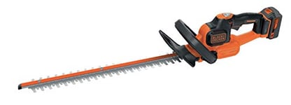 BLACK+DECKER Taille-Haies Sans Fil 18V, Taille-Haies Electrique 50 cm avec Batterie 4 Ah, Lame Asymétrique Double Action, Double Interrupteur et Double Poignée, Ecartement 18 mm, GTC18504PC-QW Noir/Orange