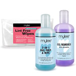 Mylee Kit Manucure & Pédicure Salon, Solution de Préparation & Nettoyage Mylee Nail Prep & Wipe, Dissolvant Mylee Gel Remover et Lingettes pour Ongles UV LED pour Trempage de Vernis Semi Permanent