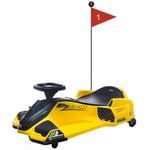 Voiture de dérive électrique 24 V, Batterie 7 Ah, Moteur sans balais de 180 W, pour Enfants jusqu'à 50 kg, avec Musique, lumière LED Avant et arrière, Alarme de Faible Charge, Jaune