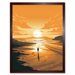 Walk into the Sunset Sand Beach Coastal Landscape Art Print Framed Poster Wall Decor 12x16 inch