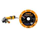 DEWALT Meuleuse d'Angle 1500 watts, 125 mm avec électronique de Vitesse, Démarrage Progressif et Protection Contre la Tension nulle, DWE4257-QS + DEWALT Disque Diamant, DT40252-QZ