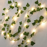 Ljuskedja med blad, 2 m murgröna ljuskedja, 20 LED-lampor, väggdekoration för vår, bröllopsfest, trädgårdsfestival