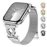 wutwuk Compatible avec Bracelet Apple Watch 41mm 40mm 38mm Bracelet Réglable en Acier Inoxydable avec Fermeture Magnétique et Diamants pour iWatch SE(2)/9/8/7/6/5/4/3/2/1 Argent