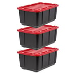 Iris Ohyama, Caisse Rangement avec Couvercle Robuste, 100L, Lot de 3, Noir, Compact, Durable, Empilable, pour Garage, Etagères, Déménagement, Plastique, Boite a Outils, Bac de Rangement, UTB-27