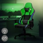 Ml-design - Chaise de Jeu avec led rgb, Haut-Parleurs Bluetooth, Vert, Similicuir, Chaise de Bureau Ergonomique, Dossier Haut, Appui-tête, Coussin