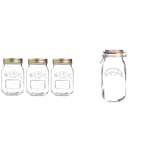 Kilner Set of 3, 0.5 Litre Round Glass Screw Top Lid Preservation Storage Jars & 2 Litre Round Glass Clip Top Preservation Storage Jar