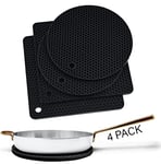 Silicone Trivets for Hot Dishes and Hot Pot Holder - Multipurpose Silicone Pot Holders for Kitchen Heat Resistant (2 Pcs Round 17.7 cm + 2 Pcs Square 18.5 cm - Black)