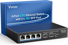 Switch Ethernet 6 Ports 2,5G+4 Ports 2,5Gbase-T,4 Port 2.5G Switch Umanaged+2 Ports 10G SFP,Compatible 100/1000/2500Mbps,pour Les NAS 2,5 Gbit/s,AP,PC