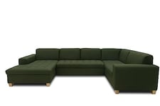 DOMO. collection Fonction Couchage et tiroir de lit, canapé, d'ingénierie Polyester Coussin Moderne en Forme de U Matériau : Bois métal Tissu, Vert, 162 x 333 x 199 cm