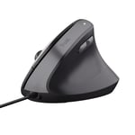 Trust Yuno Souris Ergonomique Filaire, Souris Verticale pour Droitier avec Cable USB de 1,5m, DPI Réglable (800-2400), Capteur Optique, 6 Boutons, 60% Plastique Recyclé, Macbook, Ordinateur, HP - Noir