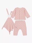 Petit Bateau Baby Cotton Outfit & Bunny Comforter Set, Saline/Rosewood