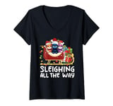 Womens Sleighing All the Way Christmas Family Cat Funny Xmas V-Neck T-Shirt