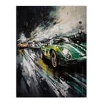 Classic Race Cars Night Scene British Racing Green Motorsport Fan For Him Man Cave Unframed Wall Art Print Poster Home Decor Premium