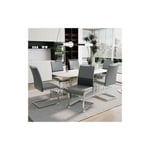 Liberté - Lot de 6 chaises de salle à manger modernes, dossier en simili cuir pu et lin, chaise d'appoint rembourrée à dossier haut, gris