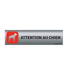 AUA SIGNALETIQUE - Plaque de porte Aluminium brossé imprimé AluSign - 200x50 mm - Attention au chien rouge - Double Face adhésif au dos