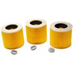 Vhbw - Lot de 3x filtres à cartouche compatible avec Kärcher WD3P Extension Kit, wd 3 Premium aspirateur à sec ou humide - Filtre plissé, jaune