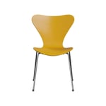 Fritz Hansen Sjuan 3107 stol true yellow, färgad ask, kromat stålstativ