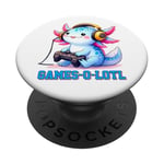 Jeuxolotl Axolotl Jouant à Des Jeux Vidéo Kawaii PopSockets PopGrip Adhésif