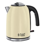 Russell Hobbs Cream Stainless Steel 1.7L Cordless Electric Kettle with black handle (Fast Boil 3KW, Removable washable anti-scale filter, Pull to open hinged lid, Perfect pour spout) 20415