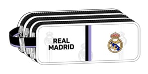 Safta, Trousse triple fermeture éclair Real Madrid 1ère équipe 22/23, 210 x 70 x 85 mm Mixte enfant, Noir et blanc, Estándar