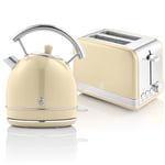 Retro Set Petit-Déjeuner Bouilloire 1,8L Sans fil, Grille-Pain 2 Larges Tranches 850 Crème STP7050CNEU