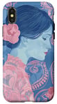 Coque pour iPhone X/XS Rose Art Déco Paisley & Island Flower Girl Motif Bleu